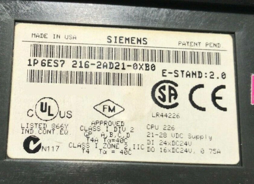Siemens 6ES7 216-2AF22-0XB0 CPU 226XM, 24 DI/16 DO, 26KB Memory, S7-200 Series